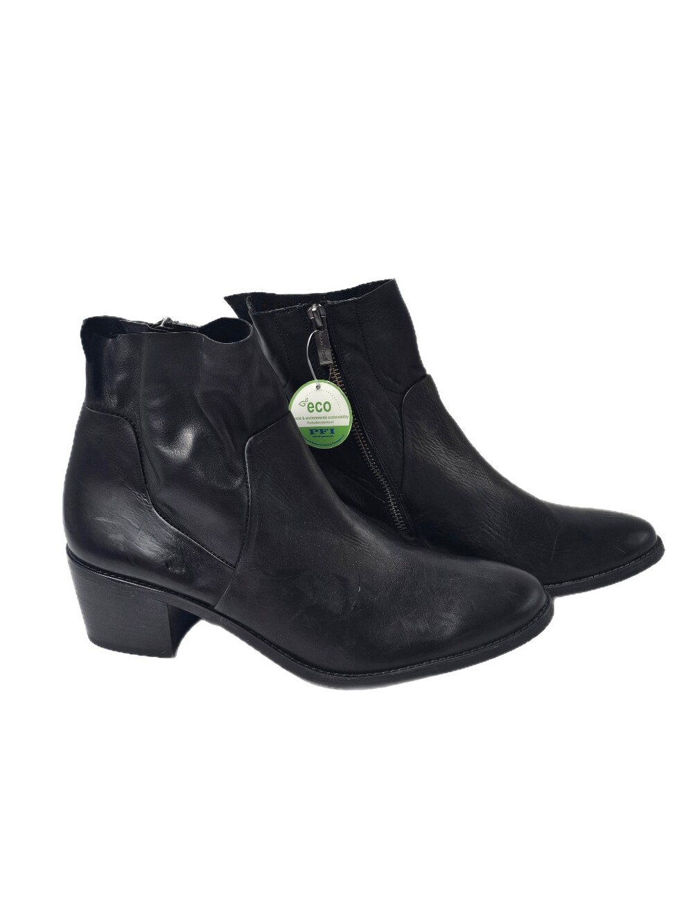 Paul Green Suzette Black Soft Leather Asymmetric Block Heel Ankle Boots 10 NWOB